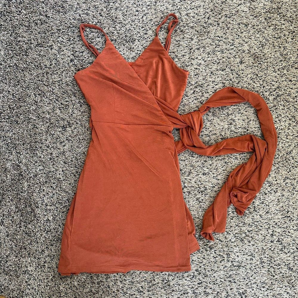 Showpo Wrap Mini Tank Dress, Rust Orange Size 6